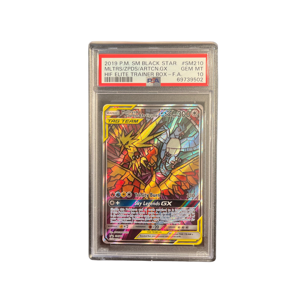 PSA 10 - 2019 POKEMON SM BLACK STAR PROMO | HIDDEN FATES ELITE TRAINER BOX #SM210 FULL ART/MOLTRES & ZAPDOS & ARTICUNO GX