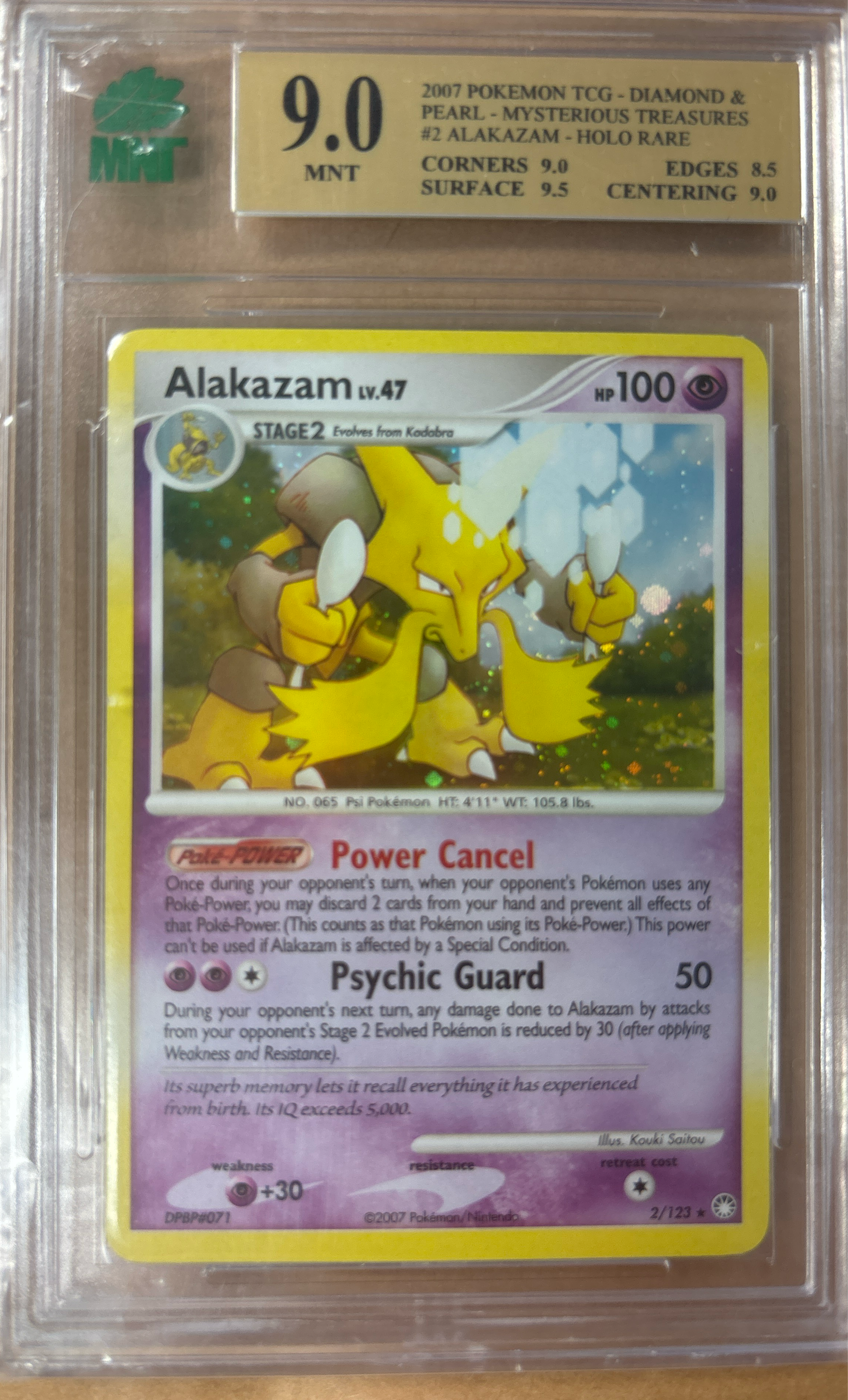 2007 Pokemon Diamond & Pearl - Mysterious Treasures #2 Alakazam Holo Rare Graded MNT 9