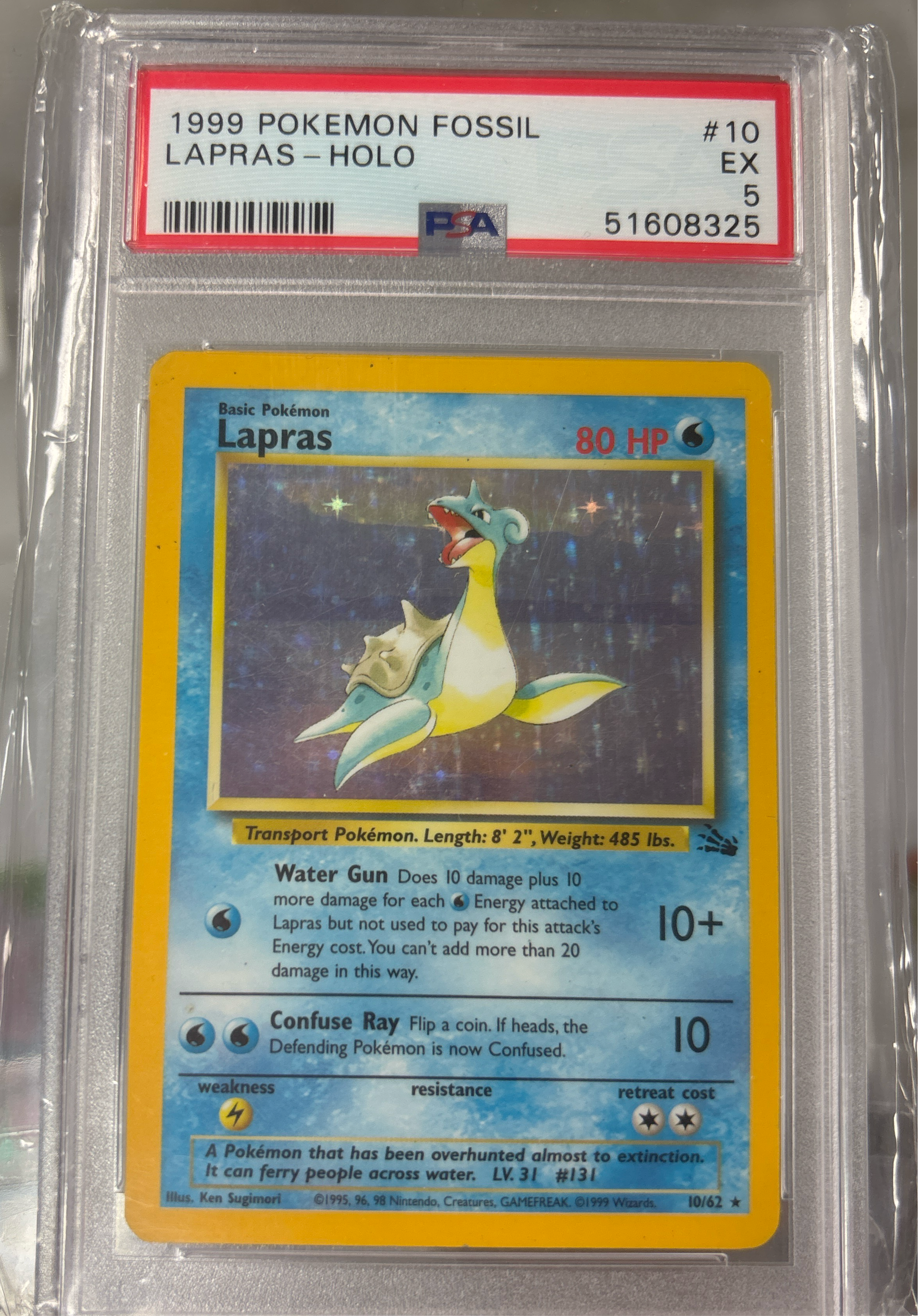 1999 Pokemon Fossil Lapras #10/62 - Holo Graded PSA 5