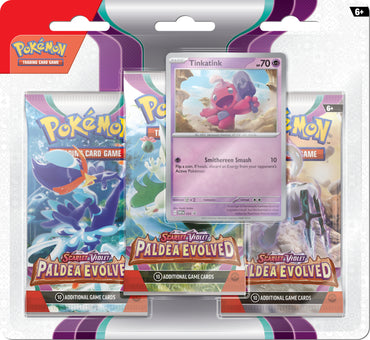 PRE ORDER SV2 - Scarlet & Violet - Paldea Evolved 3 Pack Blister (Varoom or Tinkatink) (Release June 9th)