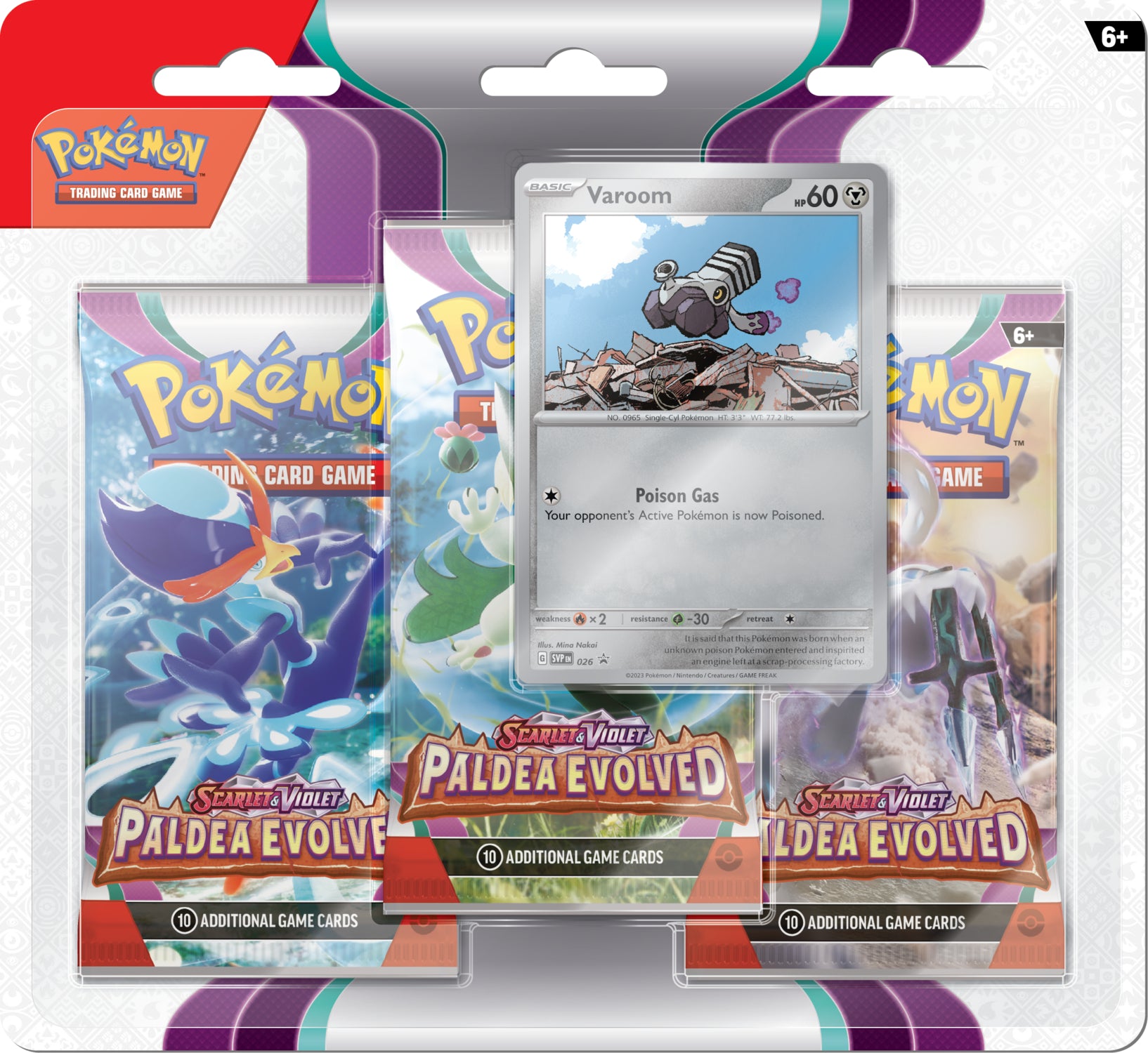 PRE ORDER SV2 - Scarlet & Violet - Paldea Evolved 3 Pack Blister (Varoom or Tinkatink) (Release June 9th)