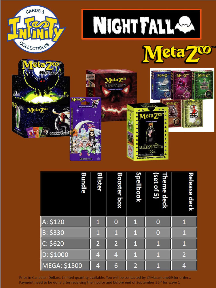 PRE ORDER Metazoo - Infinity Cards MEGA Nightfall 1st Edition Bundle - (Available Estimated October 20)